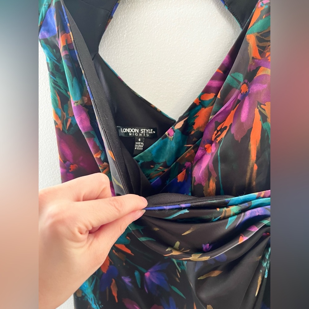 London Style Night Casual Black Dress with Floral Print - Picture 5 of 17